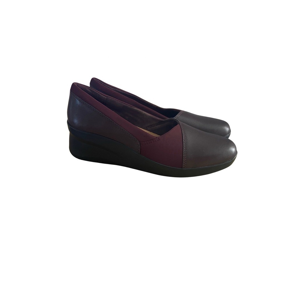 Clarks Collection Women's Suttyn Walk Wedges Wine Leather Size 10 - Picture 2 of 7